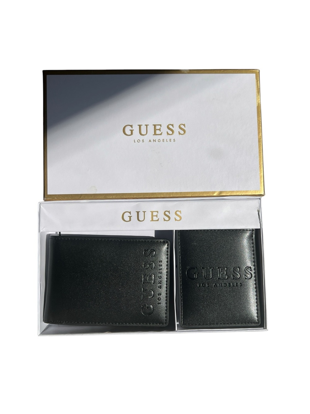 GUESS Men’s Black Leather Bifold Wallet & Card Case Gift Set - NIB